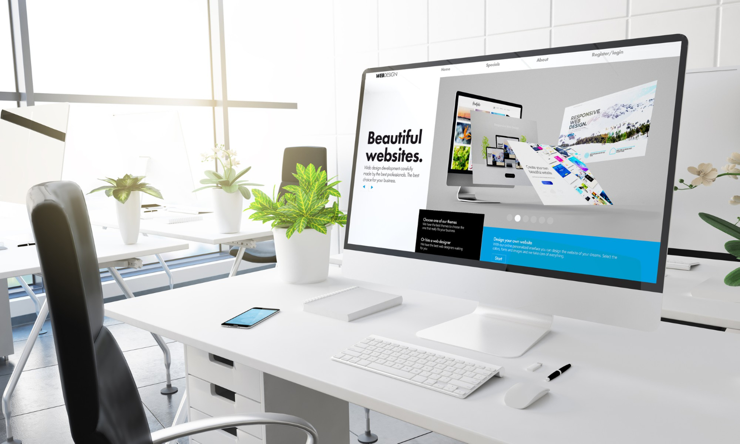 computer-with-website-builder-modern-office-3d-rendering